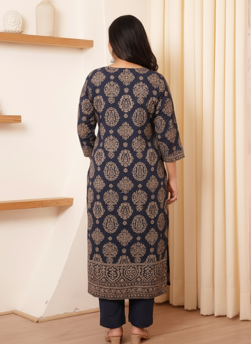 Embroidered Viscose Geometric Straight Black Kurta