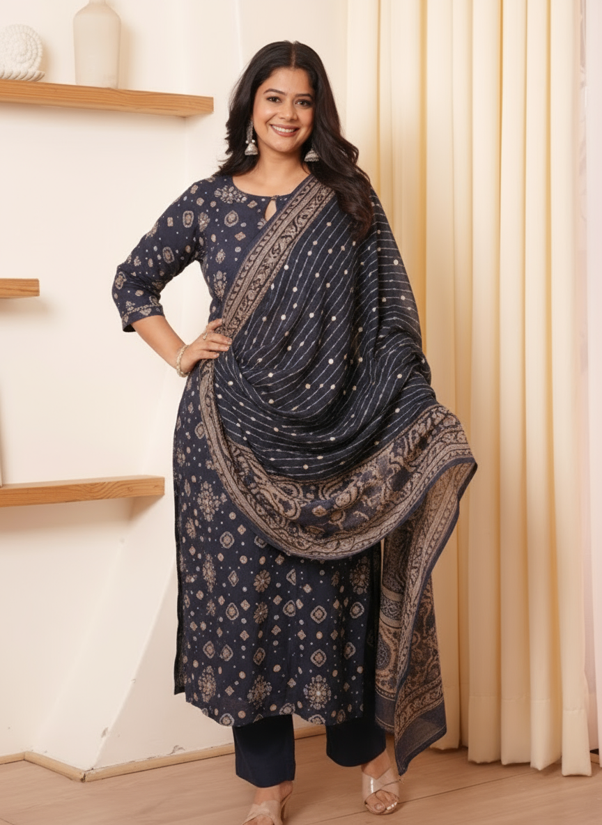 Embroidered Viscose Geometric Straight Black Kurta
