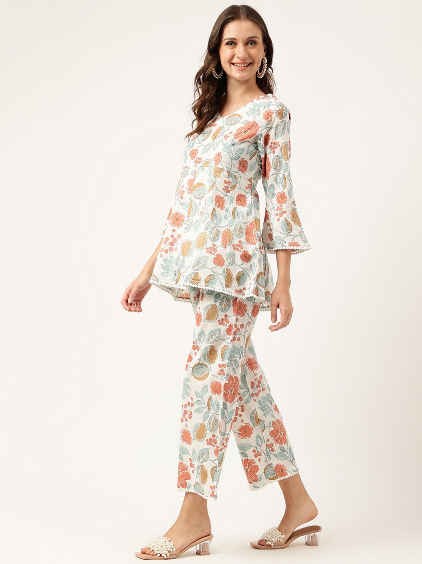 Floral Printed Cotton Tunic With Pant (Set of 2)