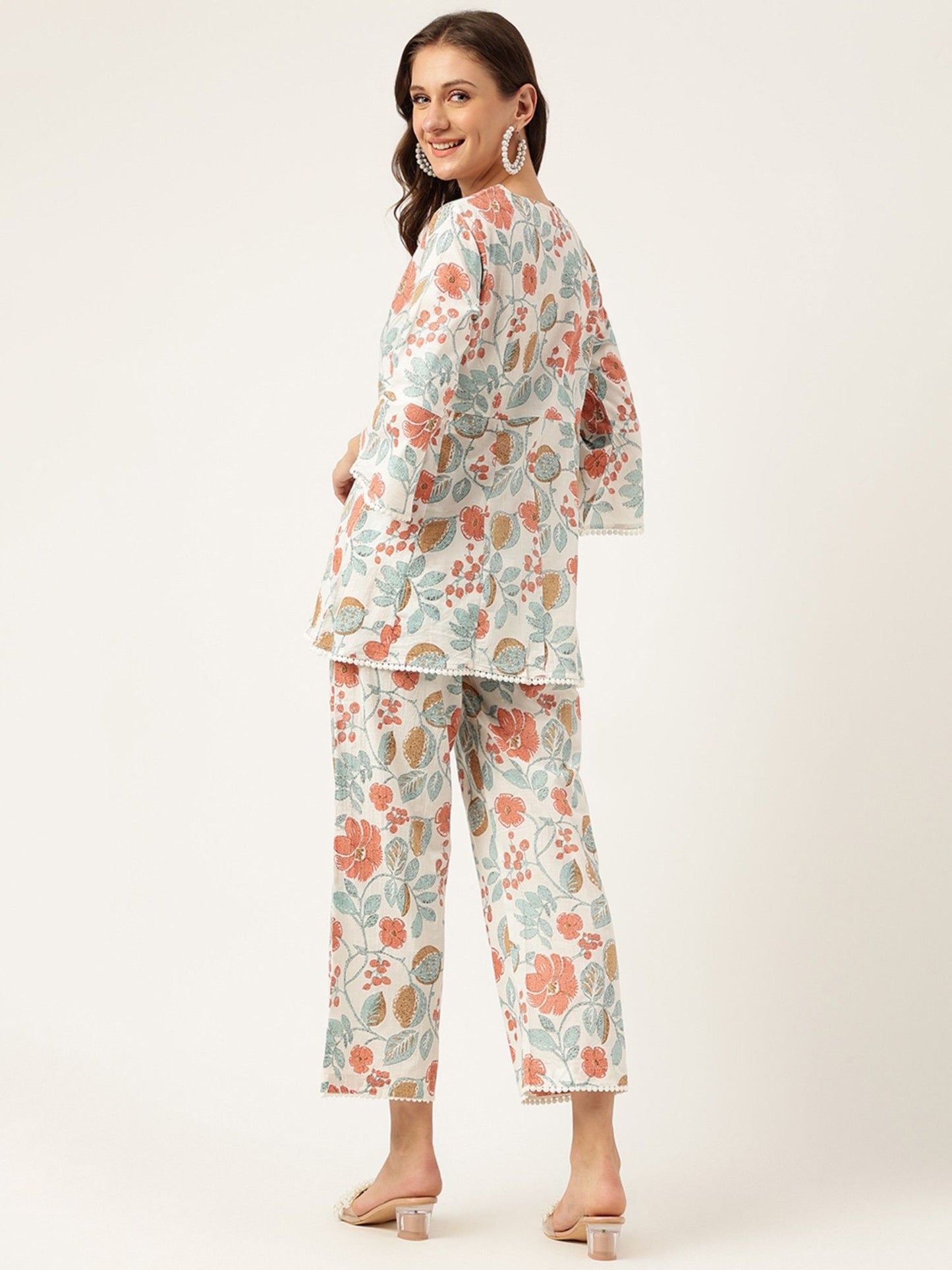 Floral Printed Cotton Tunic With Pant (Set of 2)