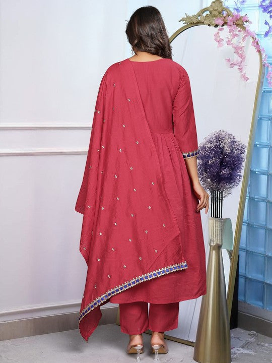 VKOM'S Women Floral Printed Festive Cotton Anarkali Kurta Set