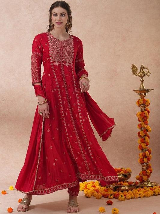 FASHOR Women Ethnic Motifs Embroidered Panelled Kurta
