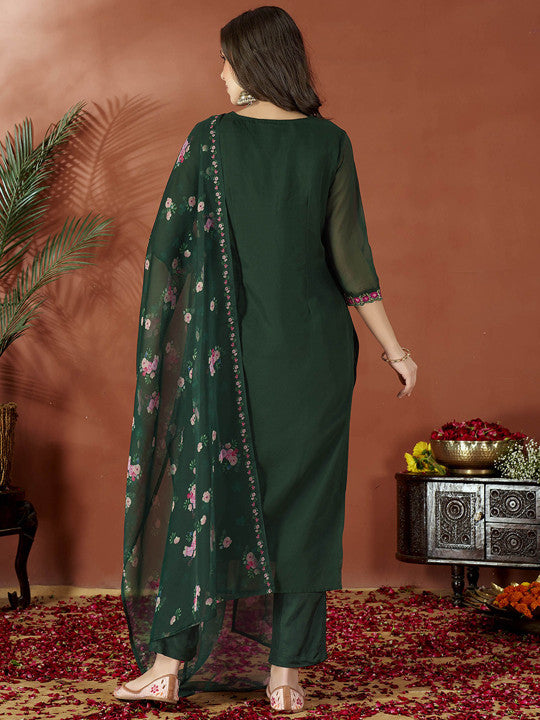 Anouk Women Floral Embroidered Regular Thread Work Kurta with Trousers & Dupatta