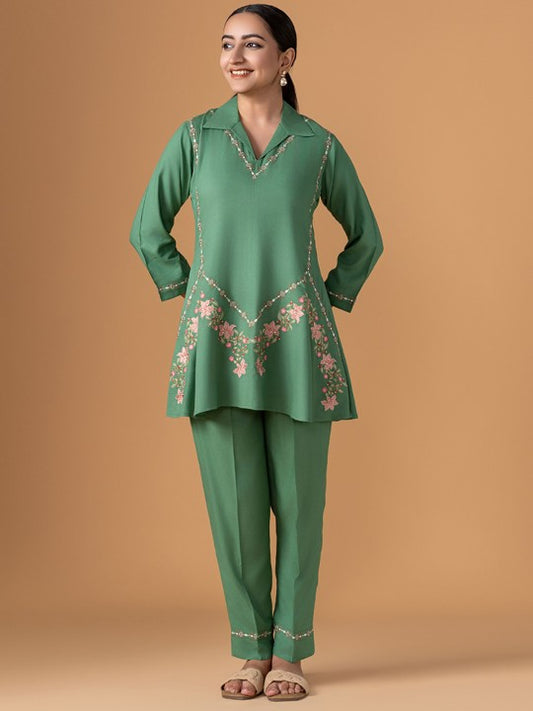 WOMEN PLUS Embroidered Tunic With Trousers Co-Ords
