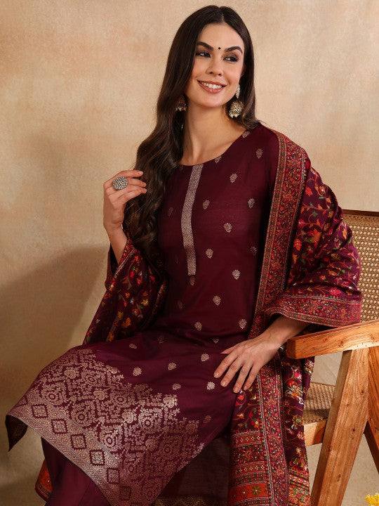 AHIKA Ethnic Motifs Woven Design Straight Kurta