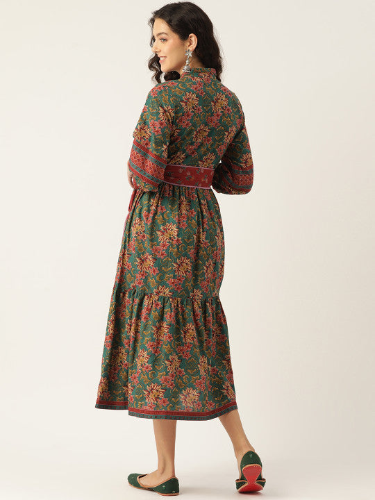 Jaipur Morni Ethnic Motifs Printed Fit & Flare Midi Dress