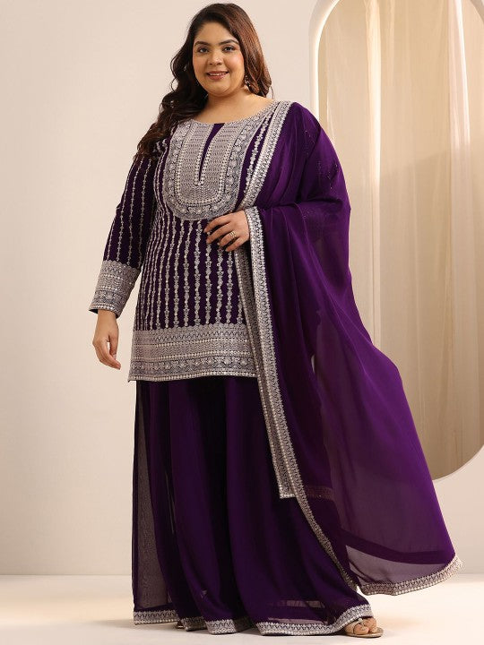 EXTRA LOVE BY LIBAS Plus Size Floral Embroidered Sequinned Kurta