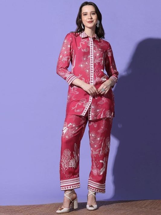 FUTURO Printed Shirt Collar Top With Trousers