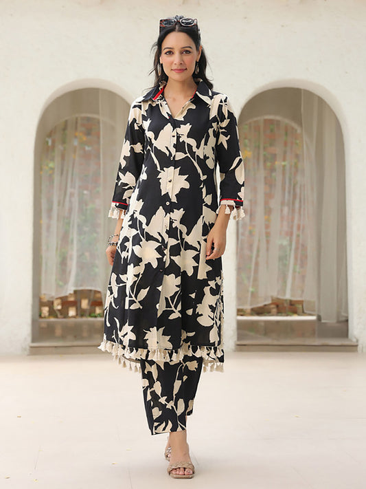 Floral Printed Shirt Collar Pure Cotton Co-Ord (Set of 2)