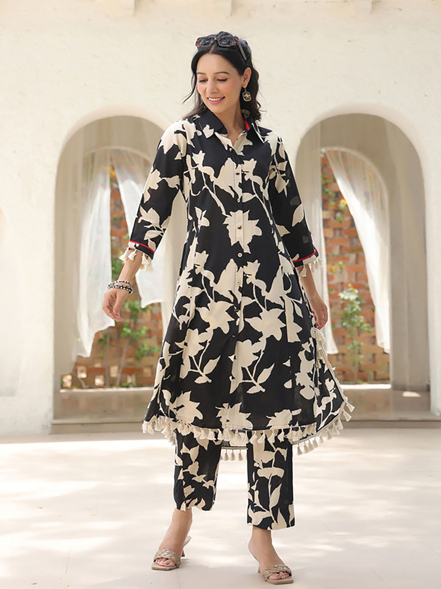 Floral Printed Shirt Collar Pure Cotton Co-Ord (Set of 2)