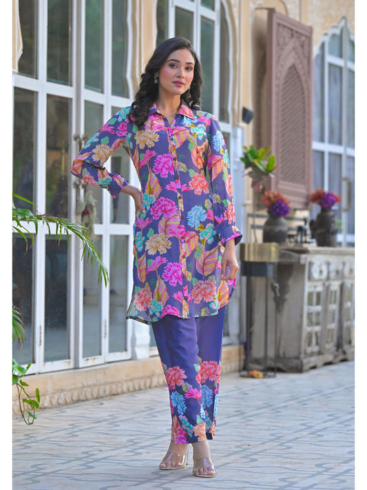 Vastramaya Plum Printed Co-Ord (Set of 2)