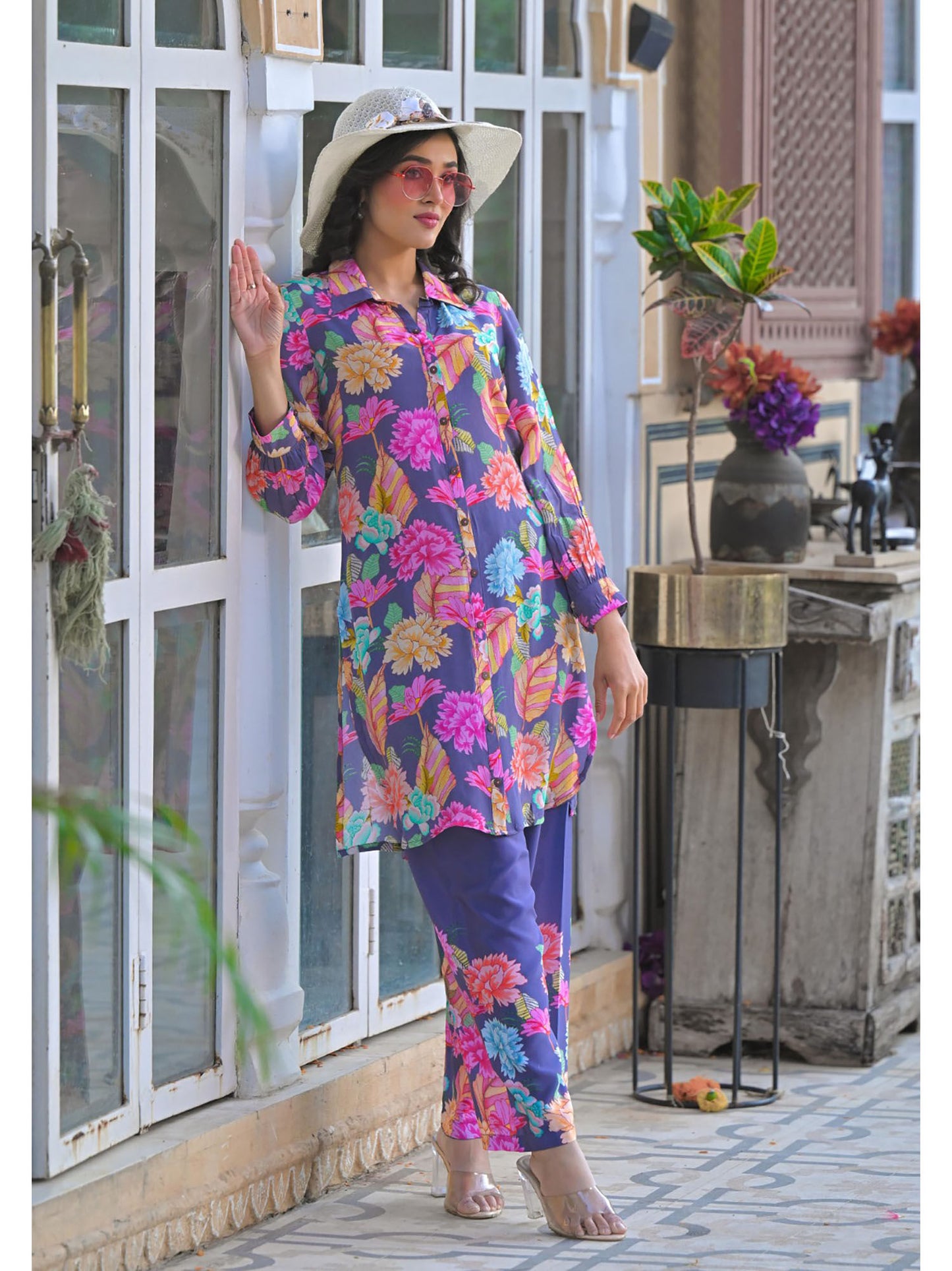 Vastramaya Plum Printed Co-Ord (Set of 2)