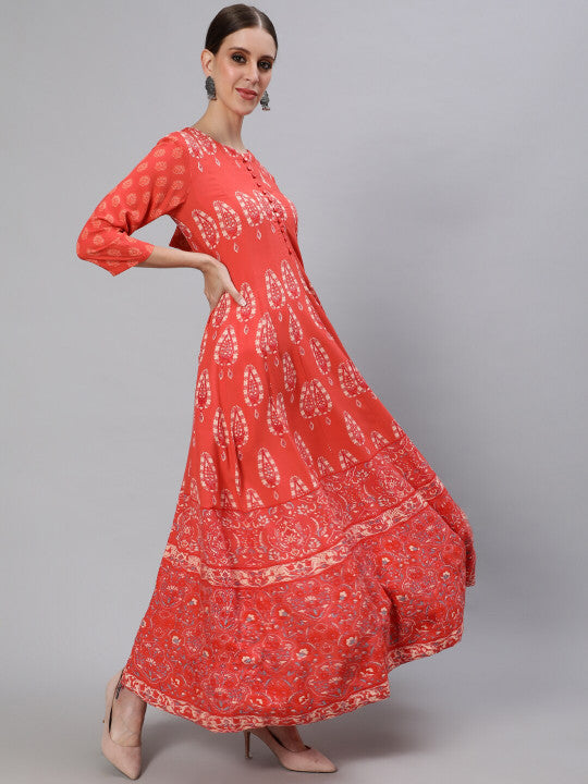 Ishin Women Ethnic Motifs Printed Cotton Anarkali  Kurta
