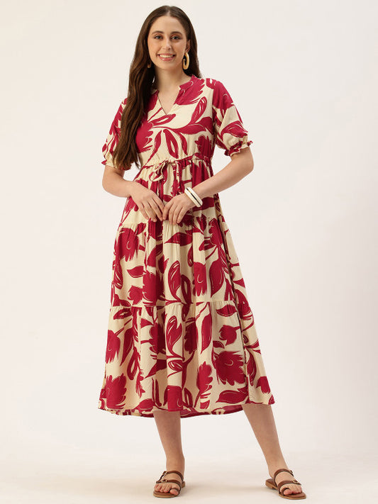 AMUKTI Floral Printed Fit & Flare Midi Ethnic Dress