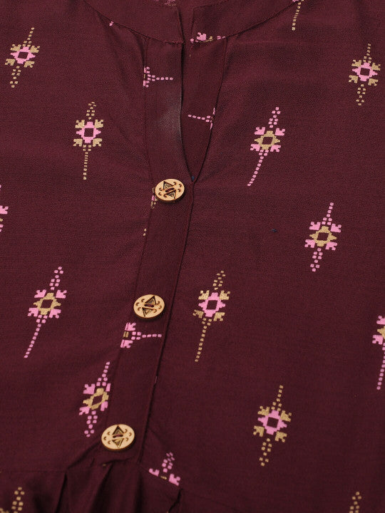Aaysa Kurti Ethnic Motifs Printed Mandarin Collar Fit & Flare Ethnic Dress