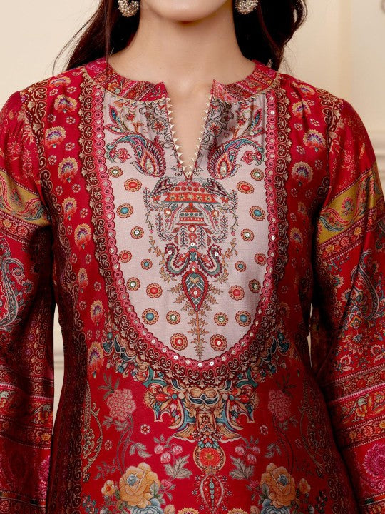 Varanga Ethnic Motifs Printed Gotta Patti Chanderi Silk Kurta With Trousers And Dupatta