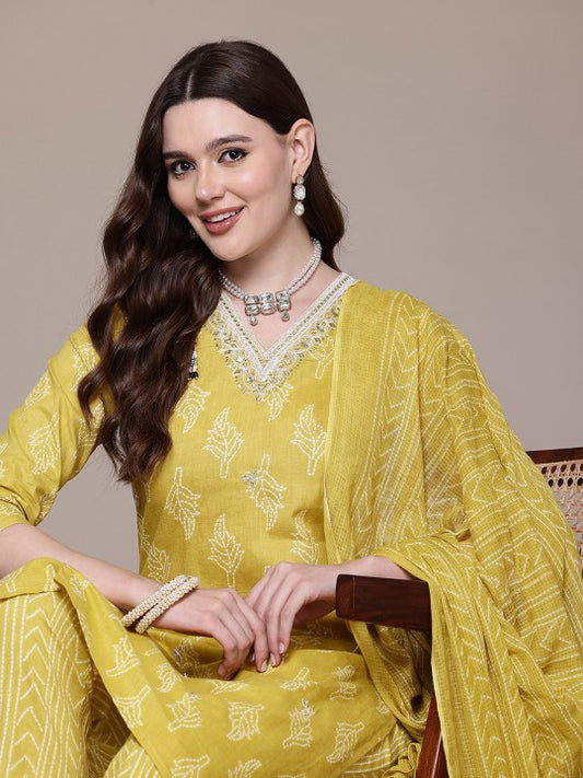 Floral Printed Thread Work Pure Cotton Kurta