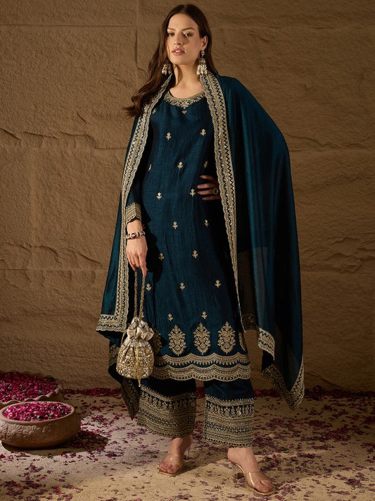 House of Pataudi Floral Embroidered Sequinned Straight Kurta