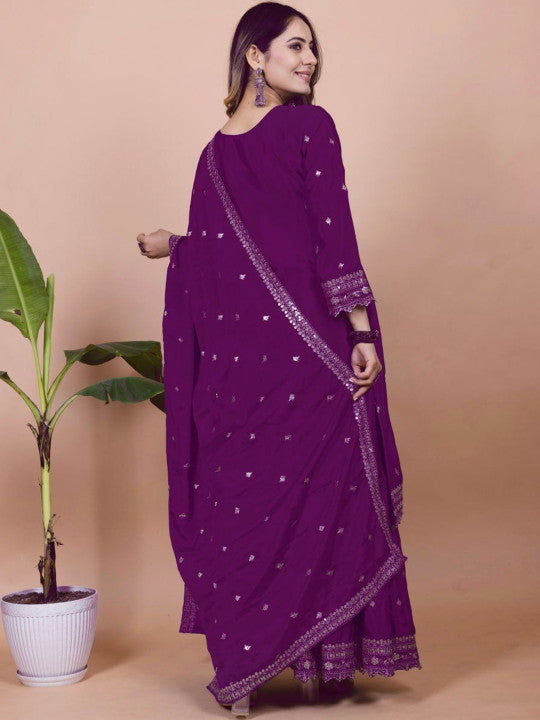 TEEYA CREATION Women Ethnic Motifs Embroidered Kurta with Sharara & Dupatta