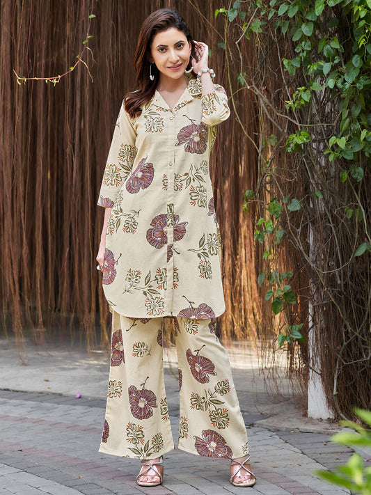 Women Multicolor Cotton Floral Printed Co-Ord (Set of 2)