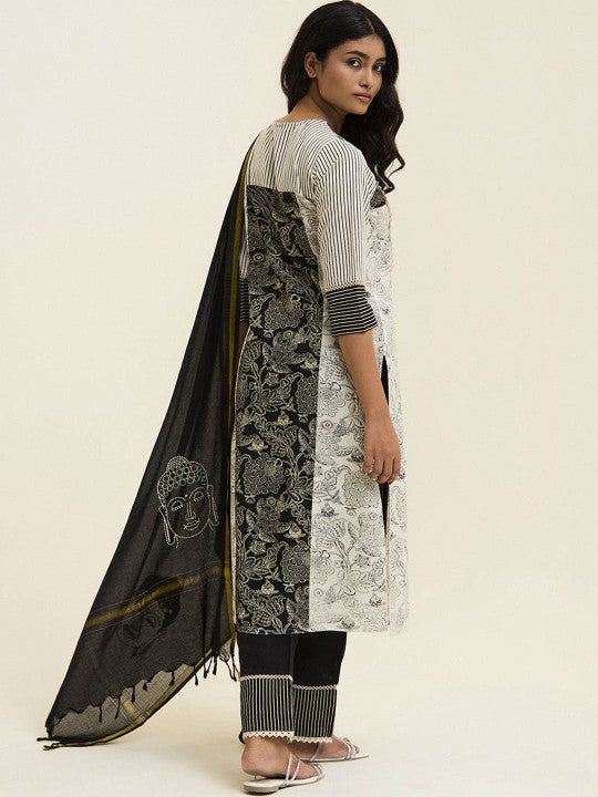 Jaipur Kurti Printed Buddha Embroidered Kurta Set