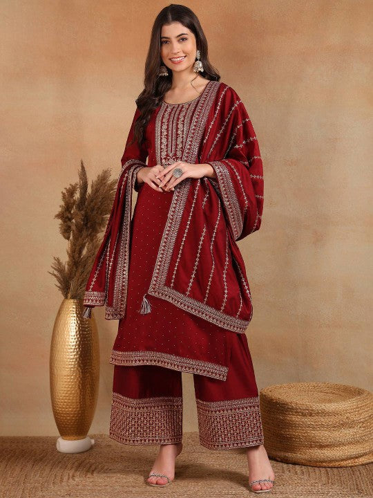AHIKA Ethnic Motifs Embroidered Sequinned Kurta