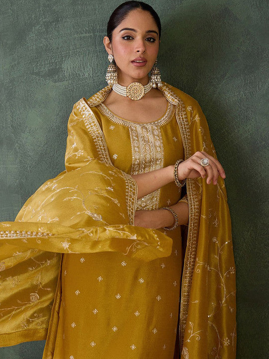 Indo Era Women Embroidered Regular Sequinned Kurta with Trousers & Dupatta