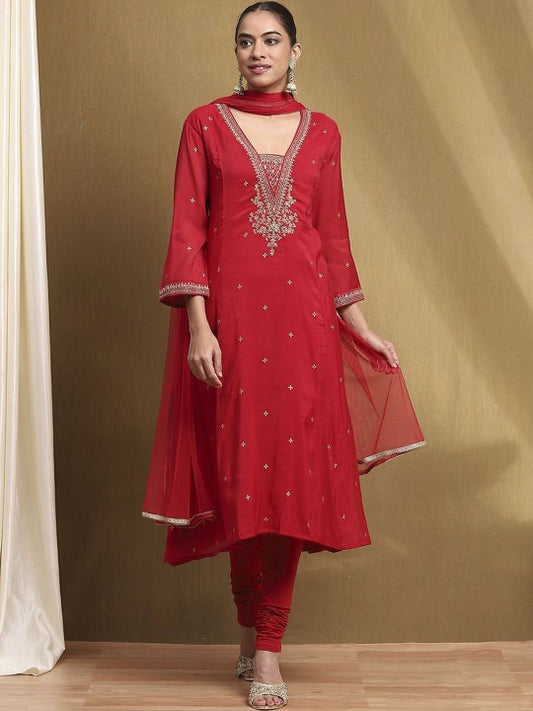 Biba Floral Embroidered Three-Quarter Sleeves Regular Sequinned Kurta