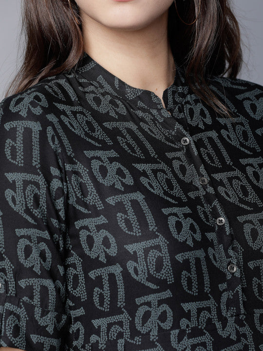 Vishudh Black Abstract Printed Maxi Dress