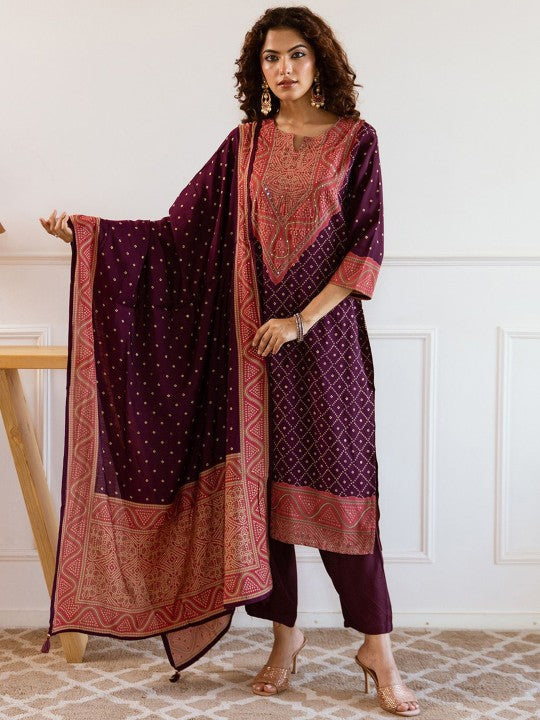 Ishin Women Printed Regular Kurta with Trousers & With Dupatta