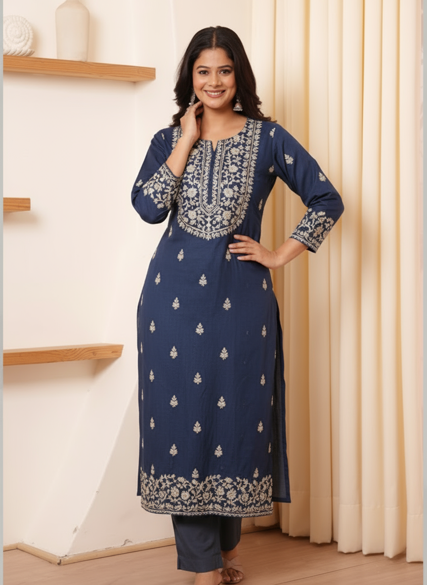 Viscose Geometric Straight Black Kurta