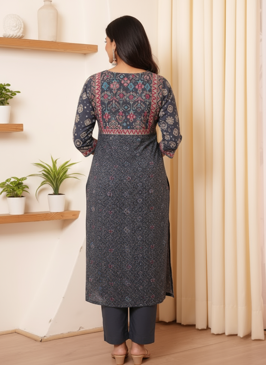 Viscose Geometric Straight Black Kurta
