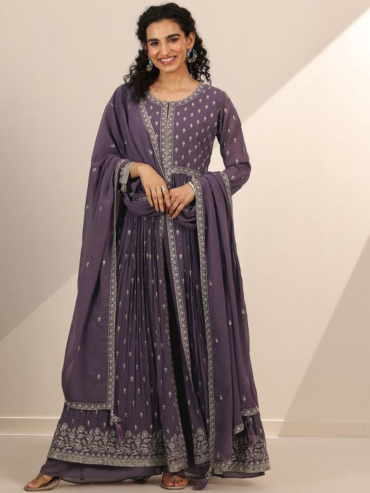 Floral Woven Design Sequinned Georgette Anarkali Kurta