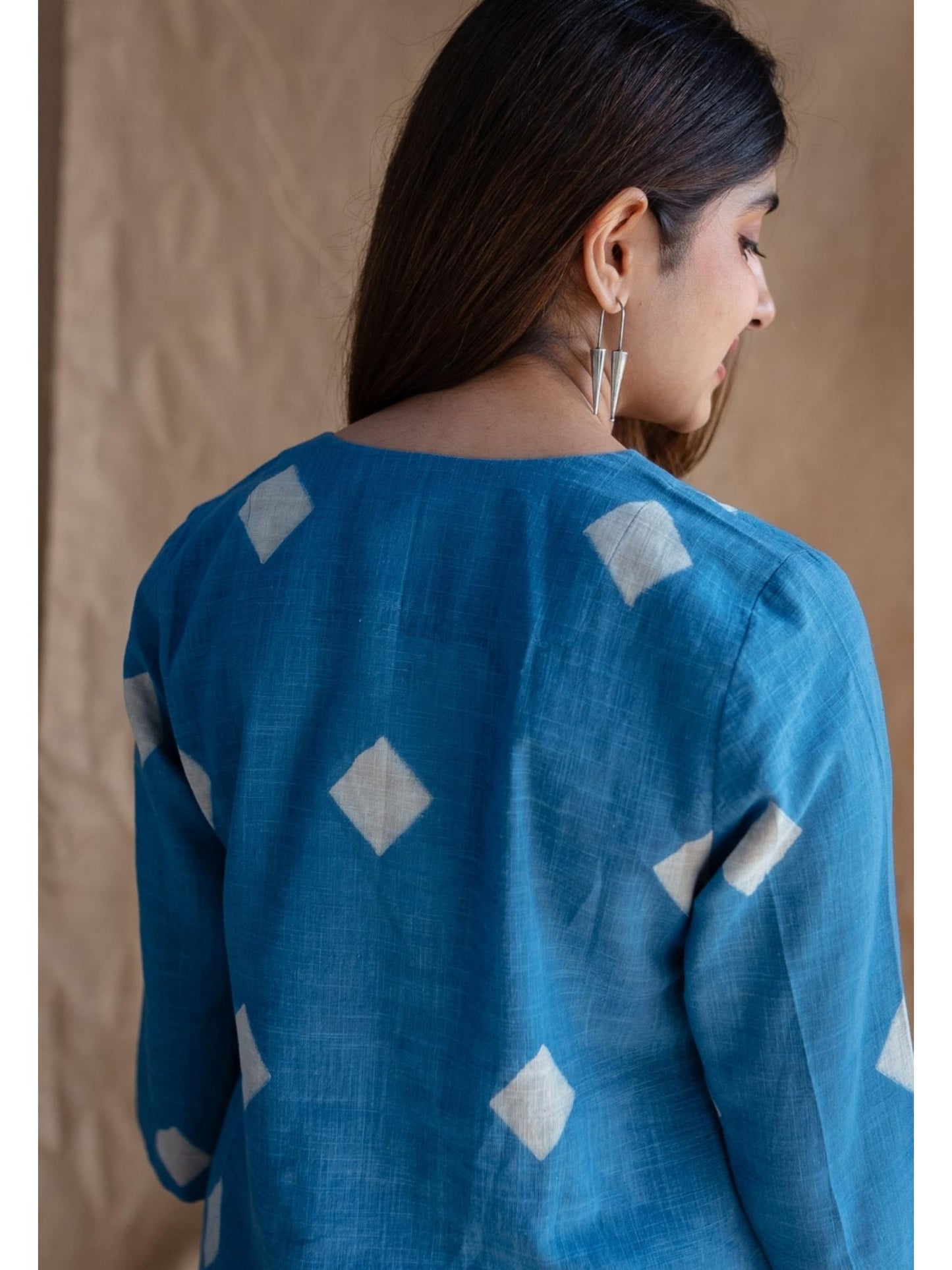 Blue Straight Dabu Slub Cotton Printed Co-Ord (Set of 2)