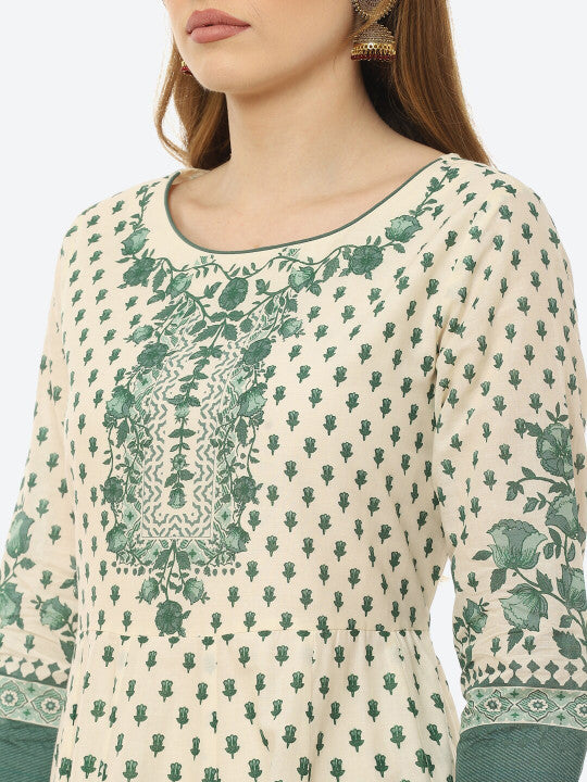 Biba Green Ethnic Motifs Ethnic Midi Dress
