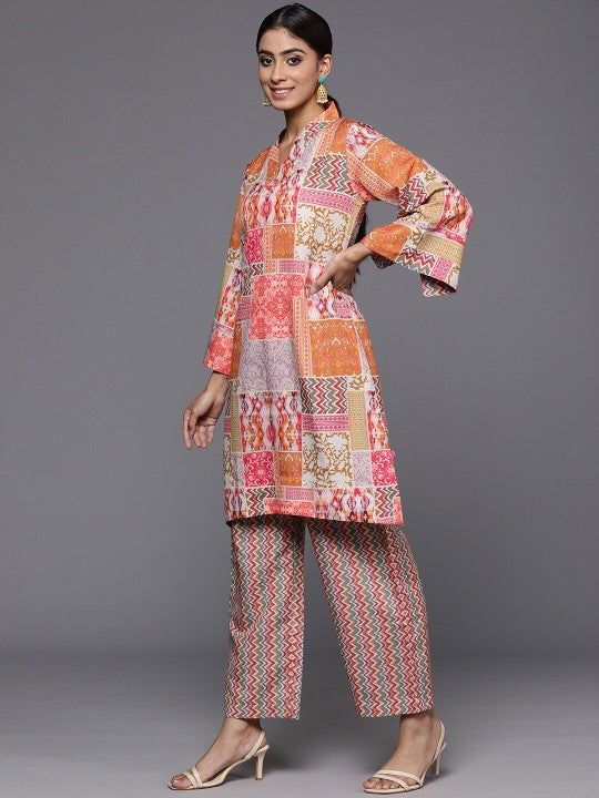 Varanga Rust Geometrical Printed Straight Kurta With Trouser