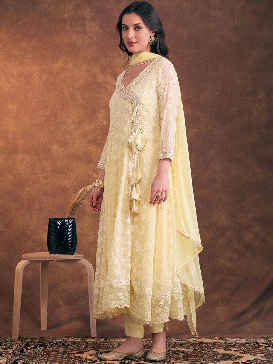 FASHOR Women Floral Embroidered Anarkali Kurta with Trousers & Dupatta