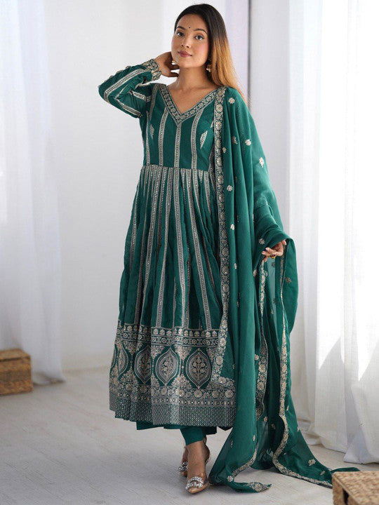 CAPITALHAVEN Women Ethnic Motifs Embroidered Thread Work Kurta with Trousers & Dupatta