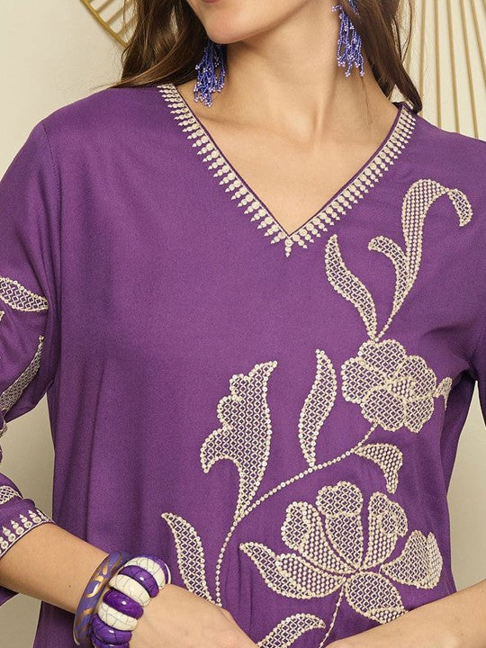 Indo Era Women Embroidered V-Neck Top and Trousers Co-Ords