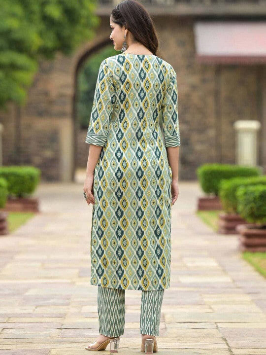 ASCIIBLUES Women Printed Regular Kurta with Trousers & With Dupatta