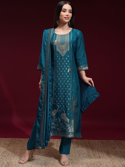 Vishudh Women Ethnic Motifs Zari Jacquard Regular Kurta with Palazzos & Dupatta