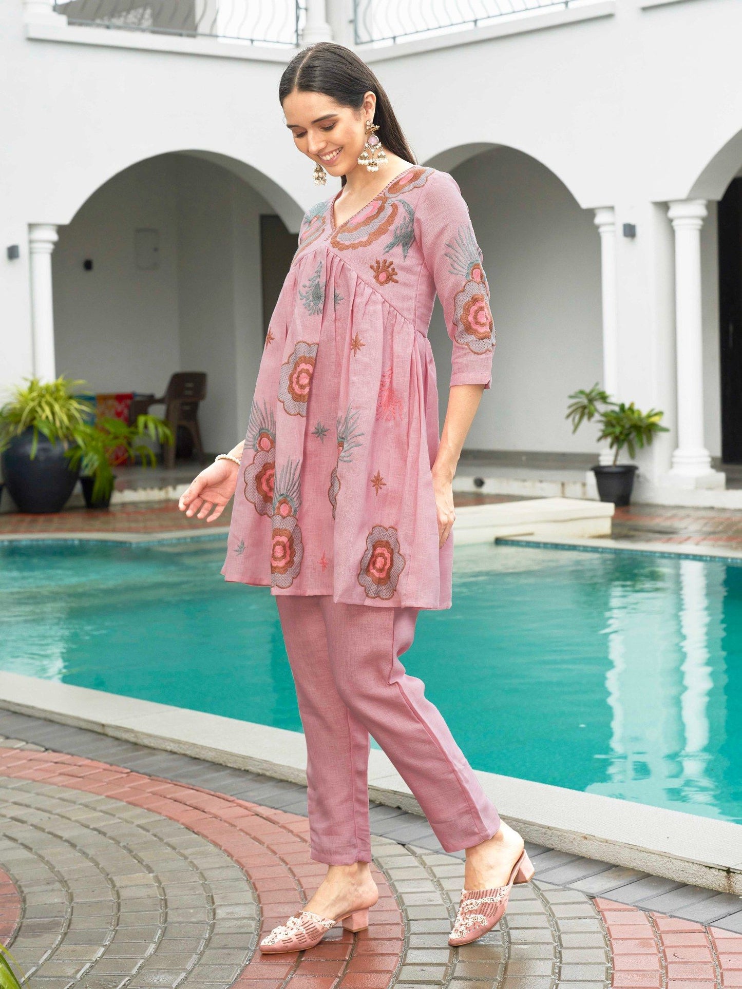 Baby Pink Linen Embroidered Co-Ord (Set of 2)
