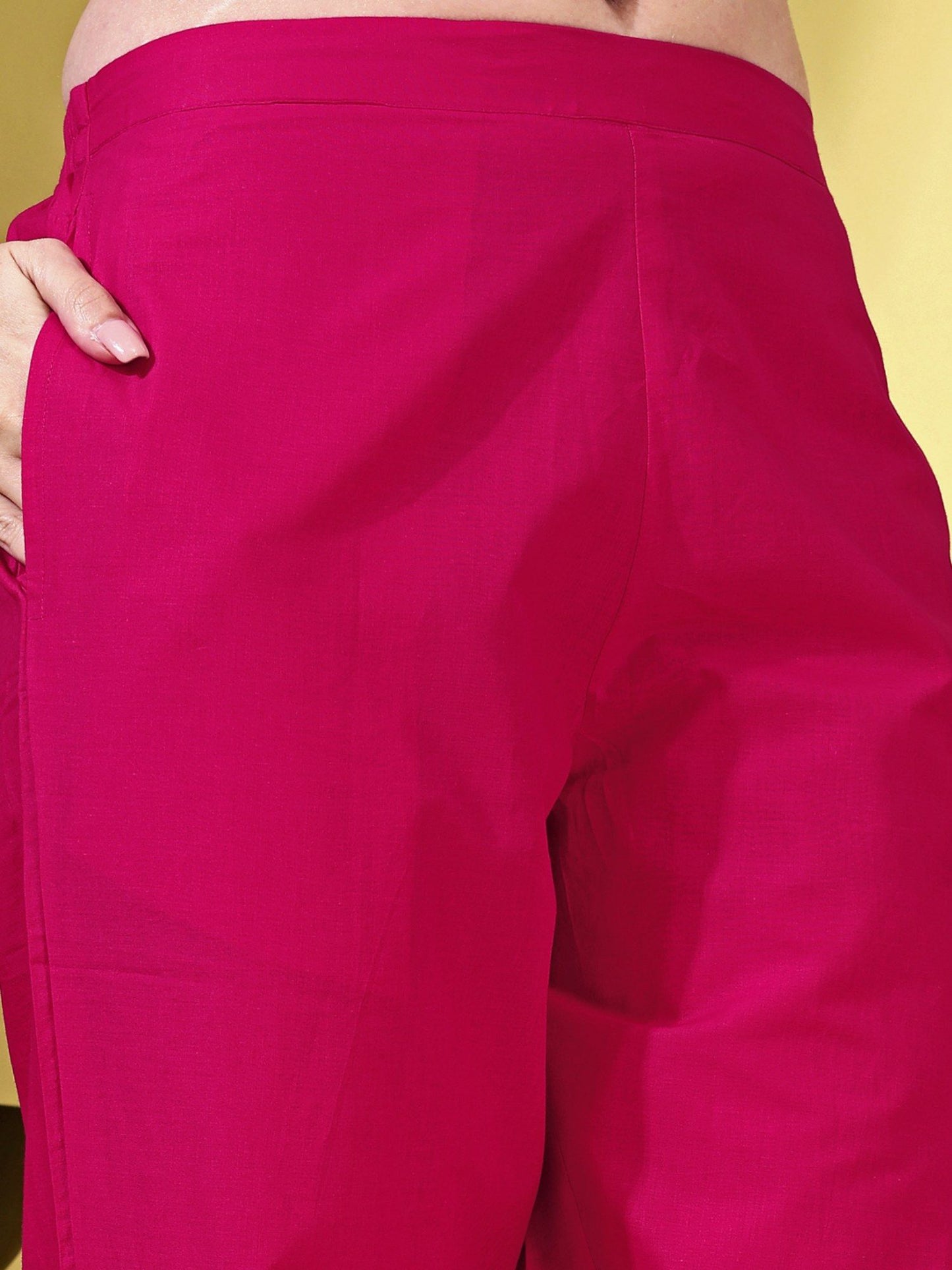 Fuchsia Cotton with White Thread Embroidered Co-Ord (Set of 2)