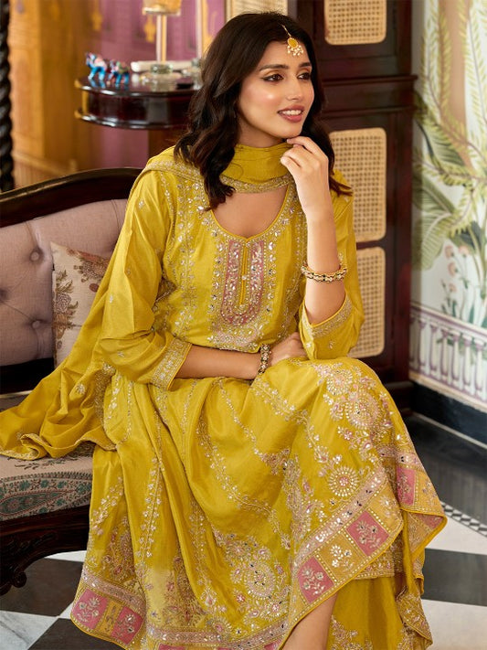 Indo Era Floral Embroidered Mirror Work Round Neck Anarkali Kurta