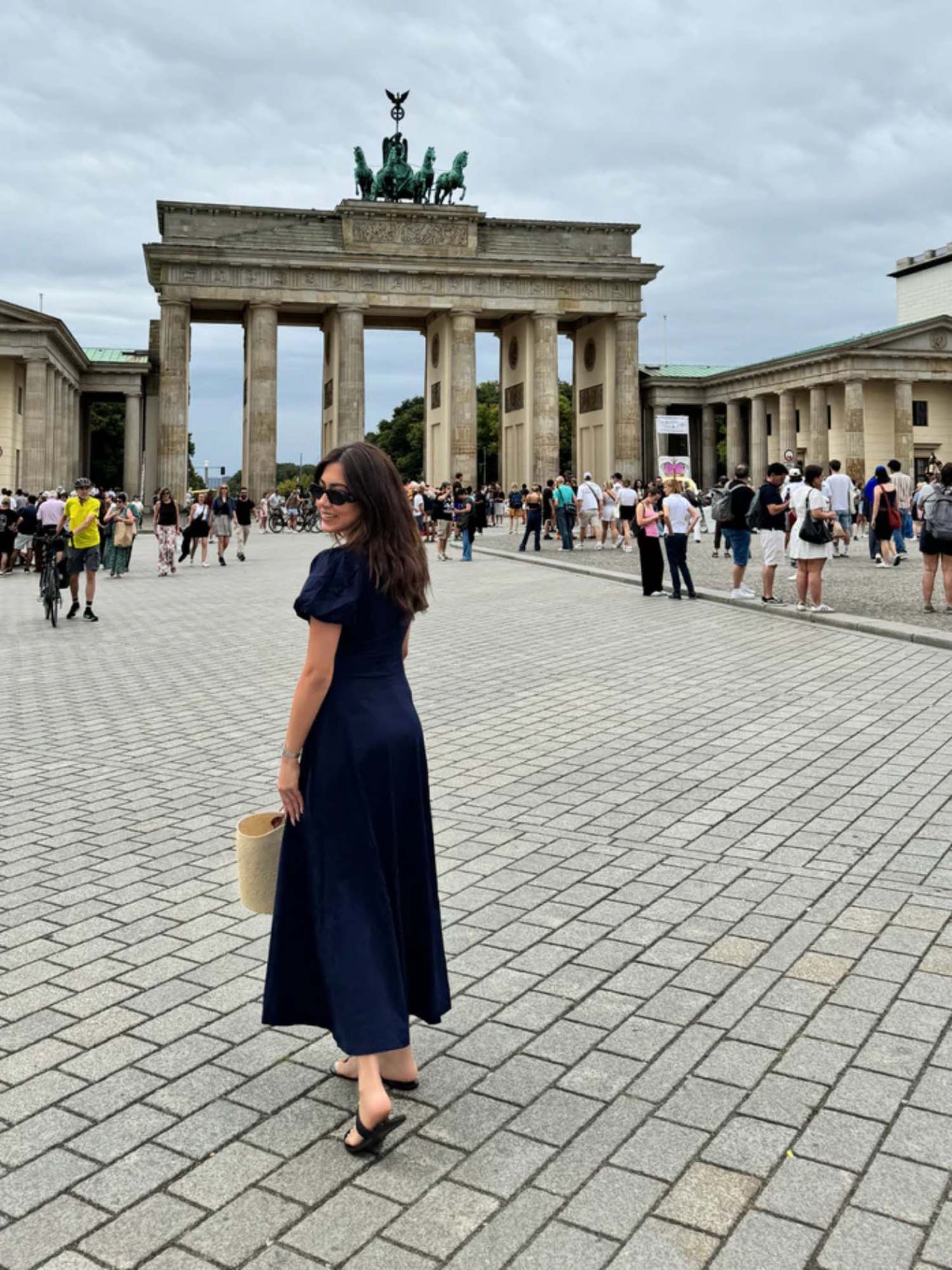 Brezza Navy Blue V-Neck Maxi Dress