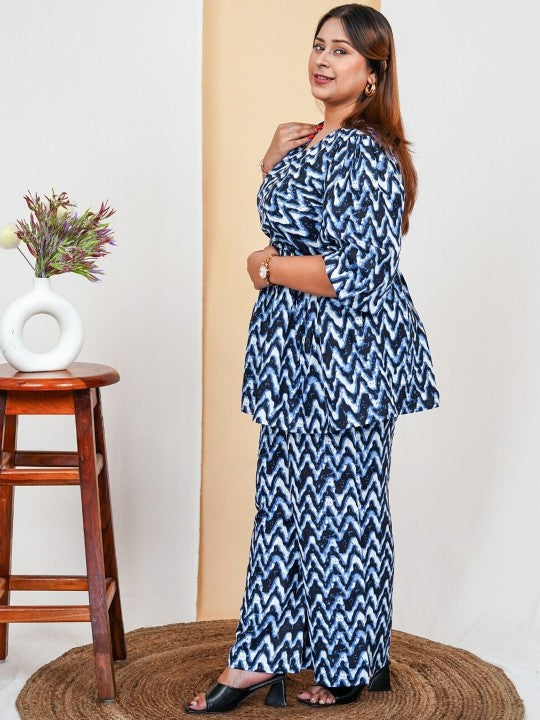 Vibes by Deebaco  Plus Size Printed Pure Cotton V-Neck Tunic & Trousers Ethnic Co-Ords