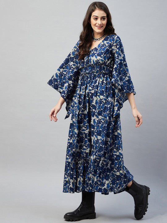 Aaheli Navy Blue Floral Ethnic Empire Maxi Dress