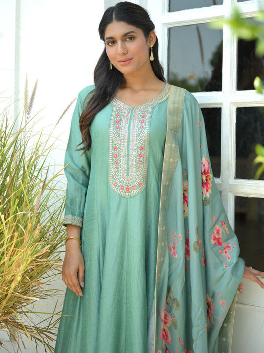 Indo Era Women Floral Embroidered Regular Sequinned Kurta with Trousers & With Dupatta