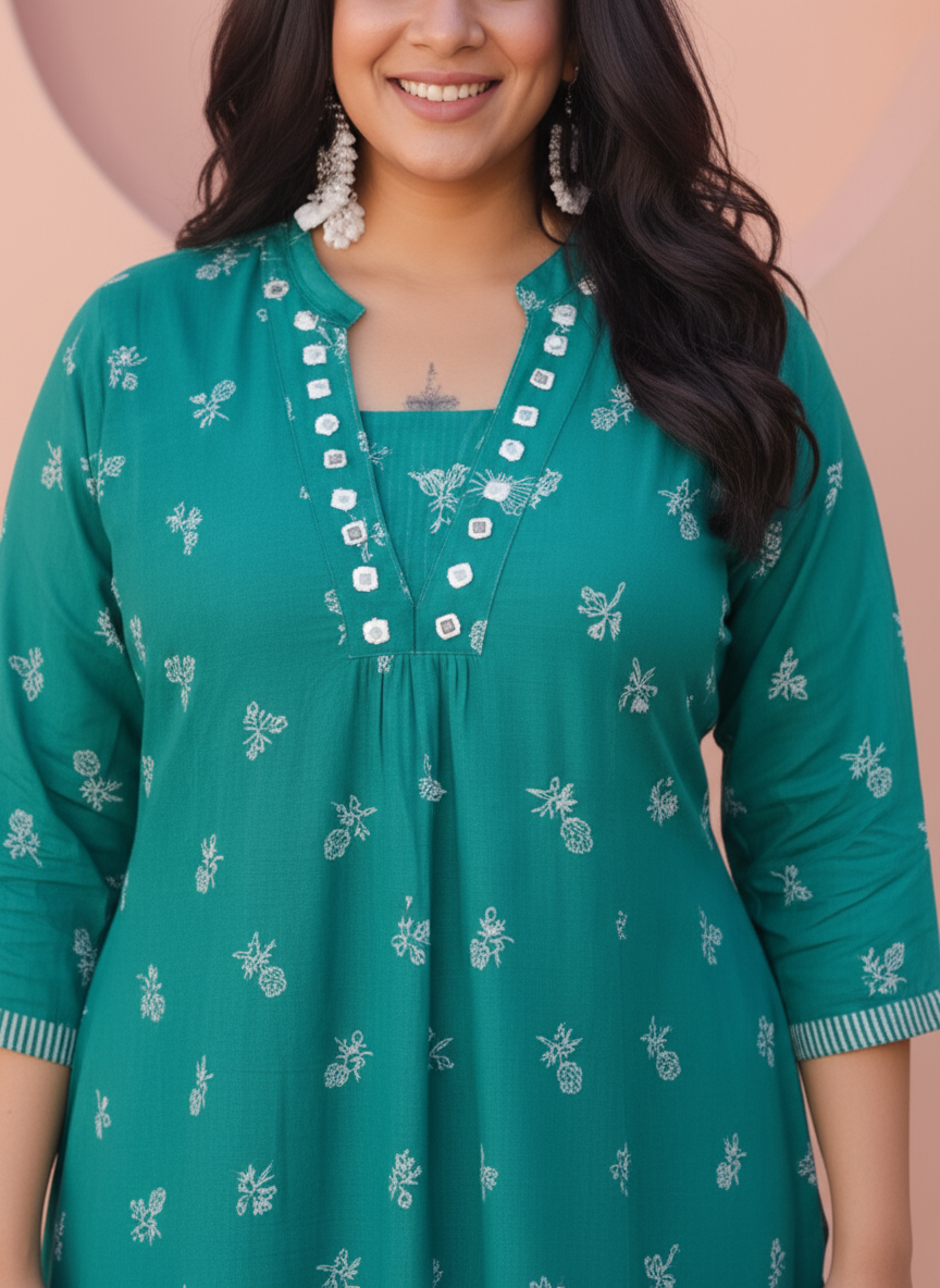 Viscose Butta Flared Teal Kurta