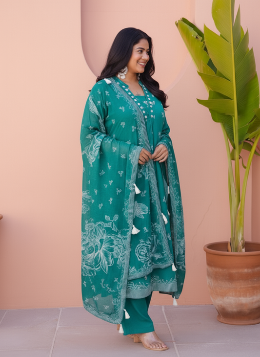 Viscose Butta Flared Teal Kurta